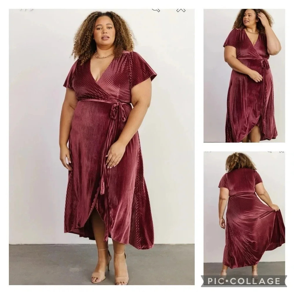 Baltic Born Velvet Wrap Midi Dress in Wine